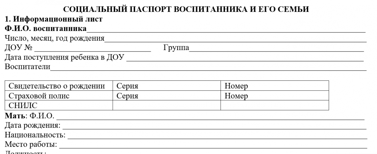 Паспорт социально значимого проекта в детском саду